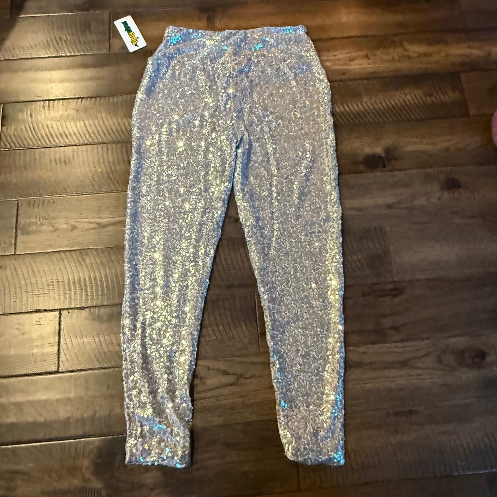 Tipsy Elves NWT Silver‎ Sequin High Waisted Leggings Size L Disco Party - Picture 3 of 7